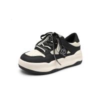 权小威 休闲小白鞋女2023春季新款厚底增高系带运动板鞋时尚拼色单鞋