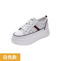 权小威 内增高鞋子女2023年春季新款单鞋时尚老花鞋子休闲厚底小白鞋
