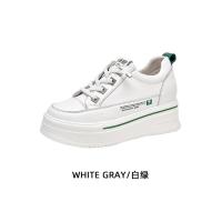 权小威 厚底小白鞋厚底内增高板鞋女2023春季新款系带韩板时尚平底鞋