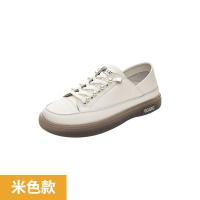 权小威 板鞋女透气2023春秋新款学生潮平底珍珠原宿日系小白鞋女两穿单鞋