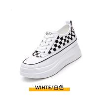 权小威 棋盘格小白鞋女2023年春夏新款透气休闲单鞋厚底增高系带女鞋