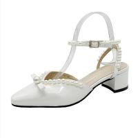 权小威 2023春夏新款高跟鞋女时尚优雅串珠蝴蝶结粗跟尖头女鞋中空单鞋女