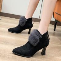 权小威 高跟小短靴2023年冬季新款性感气质细跟尖头潮搭时装靴子马丁靴女