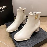 权小威 小短靴女2023秋季新款粗跟方头马丁靴英伦风短筒后拉链单靴子