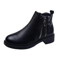 权小威 网红马丁靴女2023秋冬新款短靴时尚粗跟侧边双拉链女靴