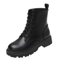 权小威 厚底马丁靴女2023秋冬新款韩版圆头系带短靴潮帅气机车靴