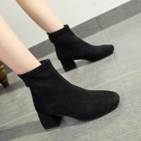 权小威 抖音马丁靴女2023秋冬新款时尚粗跟高跟鞋女鞋绒面短靴女