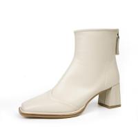 权小威 法式高跟短靴女夏季2023年新款方头粗跟靴子小众设计