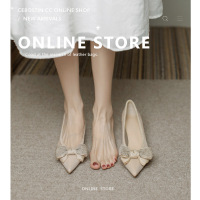 权小威 黑色高跟鞋2023春夏季新款尖头细跟配裙子温柔风晚晚蝴蝶结单鞋女