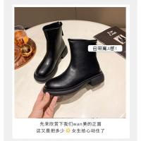 权小威 马丁靴女2023年后拉链短筒平底短靴子欧美风复古网红瘦瘦靴女