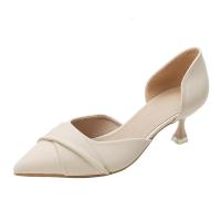 权小威 2023春夏女鞋尖头中空细跟黑色百搭单鞋女新款纯色缕空高跟鞋女