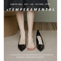 权小威 气质法式黑色高跟鞋女2023年新款细跟春秋季软皮职业不累脚单鞋