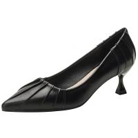 权小威 黑色高跟鞋女尖头细跟2023年春秋季职业工作鞋温柔晚晚鞋单鞋皮鞋