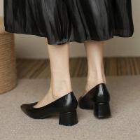 权小威 粗跟单鞋女2023春季新款尖头浅口玛丽珍女鞋时尚百搭中跟工作鞋女