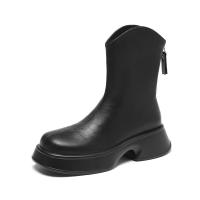 权小威 短筒马丁靴女2023年新款英伦风厚底增高瘦瘦烟筒单靴