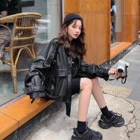 权小威 帅气立领板栗色皮衣外套女2023新款春韩版宽松休闲pu皮小夹克