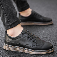 述雅夏季内增高男鞋韩版男士休闲皮鞋春季韩版百搭布洛克2021新款潮鞋