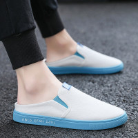 述雅帆布鞋男夏季懒人板鞋休闲工作布鞋无后跟半拖一脚蹬透气小白潮鞋