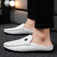 述雅豆豆鞋男2021年新款夏季透气半拖潮流懒人一脚蹬小白休闲皮鞋男潮
