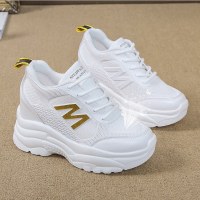 述雅2021春夏新款内增高8cm小白鞋夏季网纱透气百搭网红休闲运动女鞋