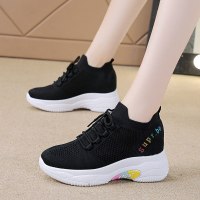 述雅女鞋2021夏季新款网面透气内增高小白鞋子女休闲百搭运动网鞋