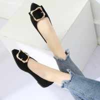 述雅单鞋女春季2021新款韩版黑色尖头平底鞋低跟瓢鞋百搭浅口淑女鞋子