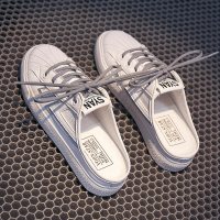 述雅夏季一脚蹬小白鞋女懒人半拖帆布鞋2021新款百搭学生网红女鞋