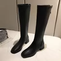 述雅小个子长靴女不过膝高筒骑士靴春秋单靴粗跟皮靴网红大码长筒靴子