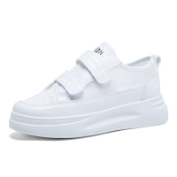 述雅魔术贴小白鞋2021新款女鞋透气网面板鞋夏季薄款网鞋厚底百搭镂空