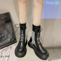 述雅马丁靴秋季薄款女英伦风帅气2021新款瘦瘦单靴厚底百搭炸街小短靴