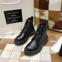 述雅厚底马丁靴女潮ins酷2021新款春秋单靴英伦风系带黑色炸街小短靴