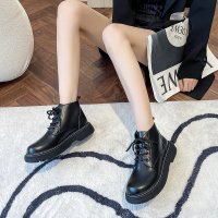 述雅马丁靴秋季薄款女2021年新款靴子厚底女靴春秋休闲单靴黑色短靴