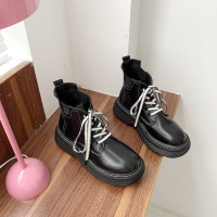 述雅马丁靴女英伦风2021年新款春秋季单靴圆头系带百搭松糕厚底短靴子