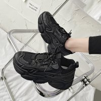 述雅老爹鞋女全黑2021秋季新款百搭轻便软底ins潮网红chic运动鞋