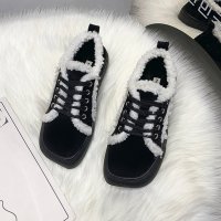 述雅沐琹韩版秋冬款毛厚底内增高休闲鞋女芒果头加绒保暖低帮板鞋