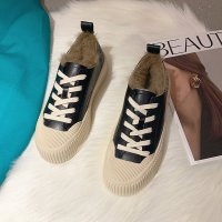 述雅沐琹2021秋冬新款经典系带厚底加绒帆布鞋女保暖休闲加厚板鞋