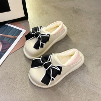 述雅沐琹蝴蝶结棉拖鞋女冬季外穿2021年新款可爱加绒保暖厚底包跟鞋