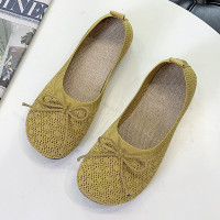 述雅网鞋女2022年春季新款圆头浅口豆豆鞋一脚蹬平底透气软底单鞋