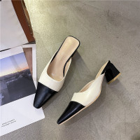 述雅法式拼色尖头拖鞋女外穿2022春夏新款中跟凉拖百搭气质通勤穆勒鞋