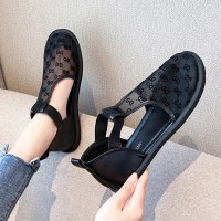 苏芈欧货欧根纱印花网纱圆头娃娃鞋平底鞋低帮鞋休闲鞋单鞋镂空女鞋潮