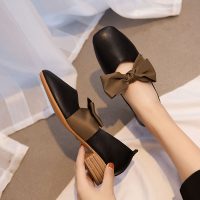 苏芈孕妇粗跟单鞋女2021春秋新款夏季软皮软底豆豆鞋奶奶鞋晚晚风温柔