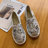 苏芈渔夫鞋女草编平底2021春季新款小香风亮片单鞋懒人一脚蹬豆豆鞋潮