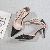 苏芈铆钉高跟鞋2021新款夏季包头细跟单鞋尖头春款女鞋一字带百搭