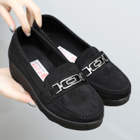 苏芈新款春季老北京布鞋女鞋单鞋厚底坡跟软底黑色工作鞋女松糕豆豆鞋