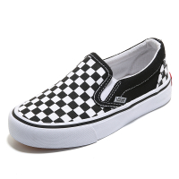 苏芈2021春秋款儿童帆布鞋韩版格子拼色一脚蹬时尚休闲低帮男童女童鞋