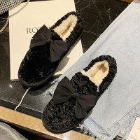 苏芈毛毛鞋女冬外穿蝴蝶结加绒保暖豆豆鞋2021年新款女秋季羊羔毛