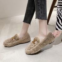 苏芈厚底加绒羊羔毛毛鞋女保暖2021年新款春秋一脚蹬豆豆瓢鞋软底单鞋
