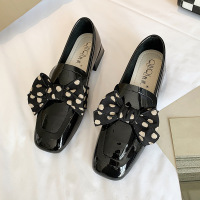 苏芈小皮鞋女英伦风方头蝴蝶结浅口粗跟气质2022年春季新款一脚蹬单鞋