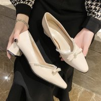 苏芈温柔风复古单鞋女气质2022秋冬新款尖头法式小高跟鞋珍珠晚晚鞋子