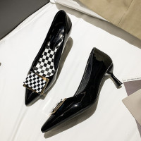 苏芈女高跟鞋设计感小众细跟性感职业女鞋2022春季新款棋盘格尖头单鞋